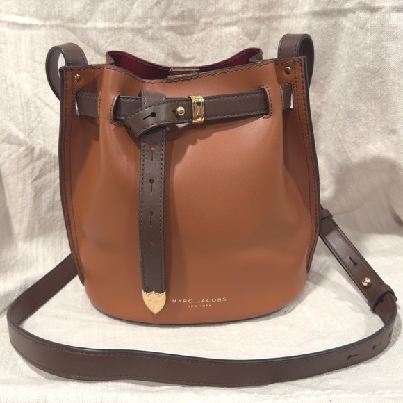 Marc Jacobs Renegade Color Blocked Brown Leather Bucket Bag Crossbody - Picture 7 of 16